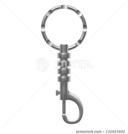 Realistic metal carabiner with ring, lobster clasp, vector silver carabiner for keychain, steel keyholder keys, pendant 132923892