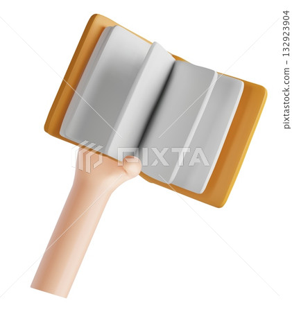 Book in hand 3D plastic style vector illustration, cartoon hardcover opened book with white sheets, library literature Book in hand 3D plastic style vector illustration, cartoon hardcover opened book with white sheets, library literature 132923904