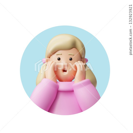 Teenager girl calls, screams, putting her palms to mouth 3D vector portrait avatar, cartoon schoolgirl with blond hair Teenager girl calls, screams, putting her palms to mouth 3D vector portrait avatar, cartoon schoolgirl with blond hair 132923921