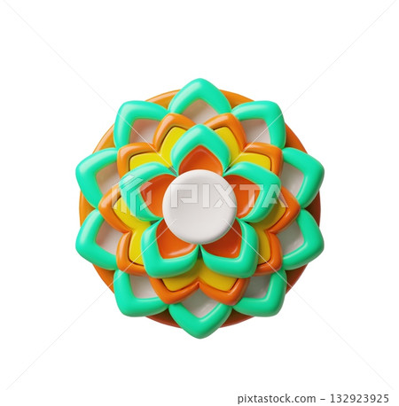 Happy Onam 3D plastic style cartoon vector design element, Rangoli flowers decoration, South India Kerala festival 132923925