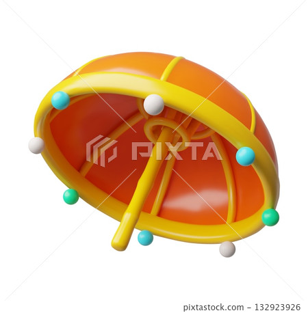 Happy Onam 3D plastic style cartoon vector design element, King Mahabali umbrella South India Kerala festival decoration 132923926