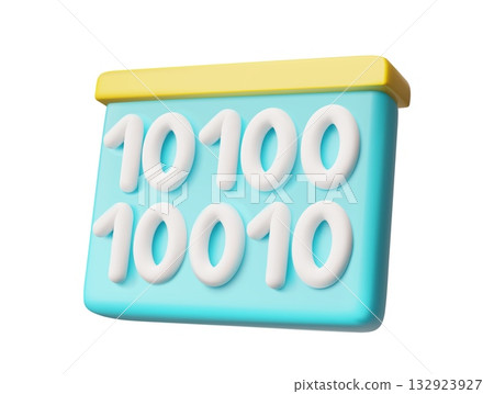 Binary code icon, 3D cartoon style vector concept of computer programming, algorithm or computer software binary code 132923927