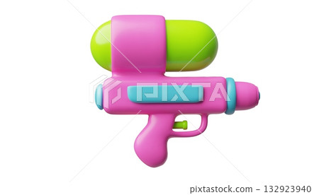 3D pink water gun with a side view, toy, children's summer fun. 3D pink water gun with a side view, toy, children's summer fun. 132923940