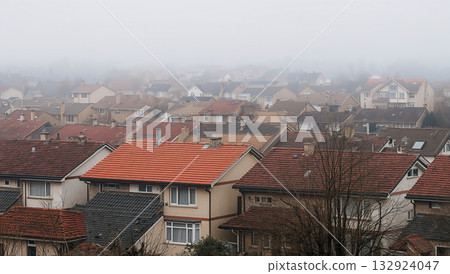 Second Foggy View of Suburbs with Roofs and Atmosphere Second Foggy View of Suburbs with Roofs and Atmosphere 132924047