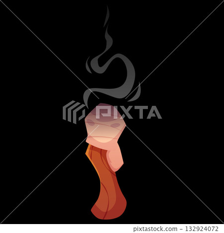 Extinguished medieval wooden torch, smoke effect, isolated black background. Extinguished medieval wooden torch, smoke effect, isolated black background. 132924072