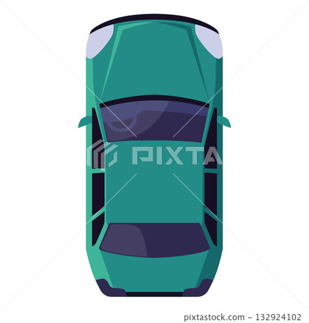Green car icon, top view. Transportation. For diagrams, parking lots, and maps. 132924102