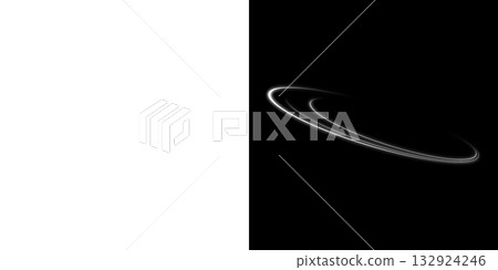 White luminous arc ring with depth on transparent and black backgrounds 132924246