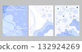 Winter holiday festive templates set, abstract backgrounds with snowflakes, stars, flowing shapes in blue tone. Simple seasonal design for Merry Christmas, Happy New Year greeting card, poster, banner 132924269