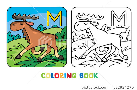 Funny Moose. Animals coloring book for kids. ABC 132924279