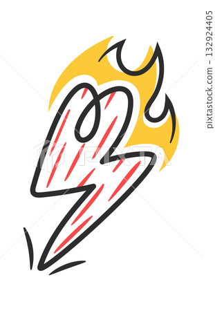 Hand drawn burning thunderbolt hitting 132924405
