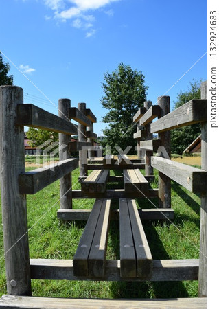 Playground equipment in the athletic children's park Playground equipment in the athletic children's park 132924683