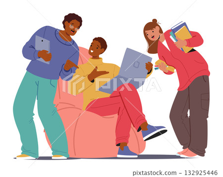 Smart teenage students cartoon characters studying together having nice collaboration experience 132925446
