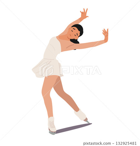 Attractive woman figure ice-skating cartoon character gracefully performing on ice isolated on white Attractive woman figure ice-skating cartoon character gracefully performing on ice isolated on white 132925481
