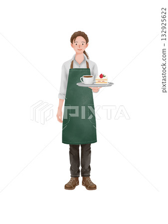 圖解：一位面帶微笑的女咖啡店員為顧客服務 132925622