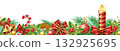 Christmas Border with Candle and Holiday Decorations 132925695