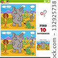 differences activity with funny cartoon wild animals group 132925738