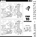differences puzzle with cartoon wild animals coloring page 132925741