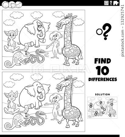 differences puzzle with cartoon wild animals coloring page differences puzzle with cartoon wild animals coloring page 132925741