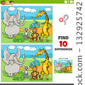 differences game with funny cartoon wild animals group 132925742