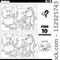 differences game with cartoon wild animals coloring page 132925743