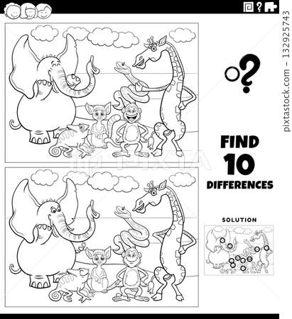 differences game with cartoon wild animals coloring page differences game with cartoon wild animals coloring page 132925743
