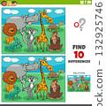 differences activity puzzle with cartoon wild animals group 132925746