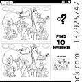 differences activity puzzle with cartoon wild animals coloring page 132925747