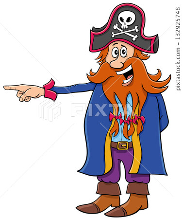 funny cartoon pirate or corsair captain character pointing something 132925748