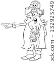 funny cartoon pirate captain character pointing something coloring page 132925749