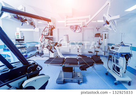 Modern equipment in operating room. Medical devices for neurosurgery. Modern equipment in operating room. Medical devices for neurosurgery. 132925833