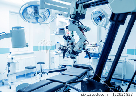 Modern microscope for operations in surgery room at the hospital. 132925838