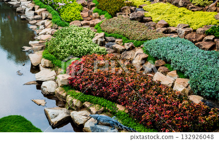 Luxury landscape design of the tropical garden.  132926048