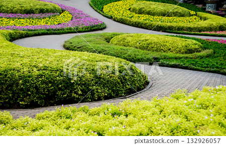 Luxury landscape design of the tropical garden.  132926057