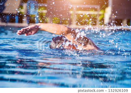 Young athletic man swimming in the swimming pool Young athletic man swimming in the swimming pool 132926109