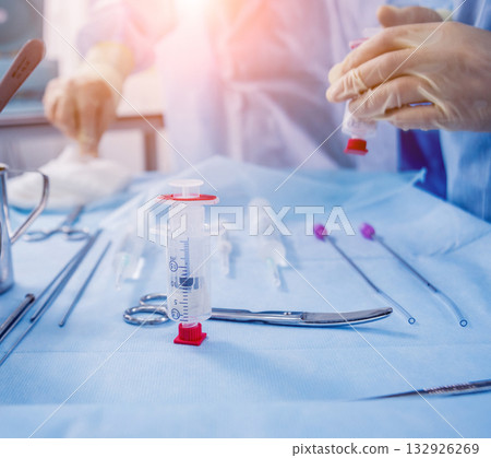 Platelet-Rich plasma preparation. Plasma in syringe. Centrifuge. 132926269