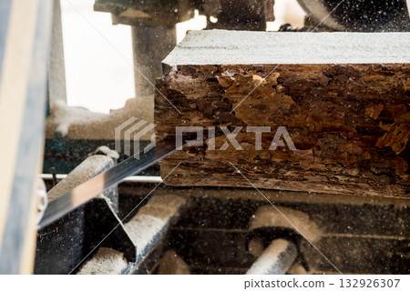 Modern sawmill. Industry sawing boards from logs 132926307