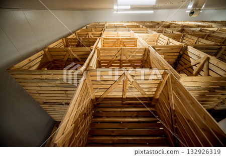 Empty industrial freezer warehouse for vegetable storage. 132926319