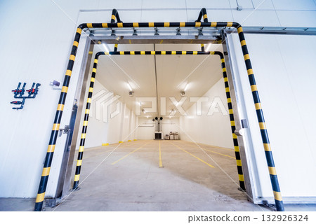 Empty industrial freezer warehouse for vegetable storage. 132926324