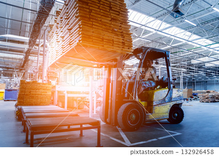 Forklift loader in storage warehouse ship yard. Distribution products. Forklift loader in storage warehouse ship yard. Distribution products. 132926458