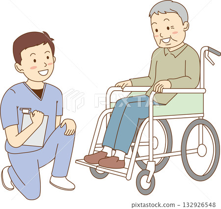 護士和坐輪椅的爺爺 護士和坐輪椅的爺爺 132926548