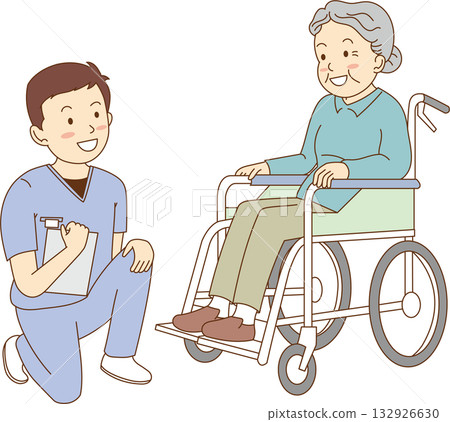 護士和坐輪椅的奶奶 132926630