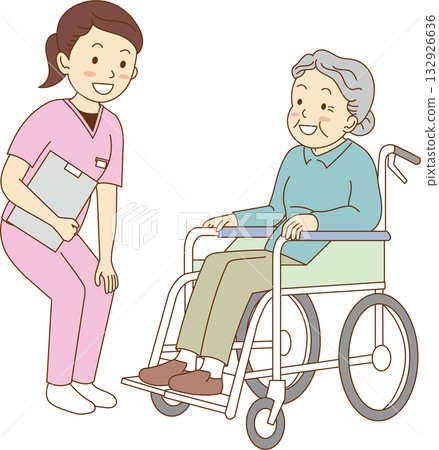 護士和坐輪椅的奶奶 132926636