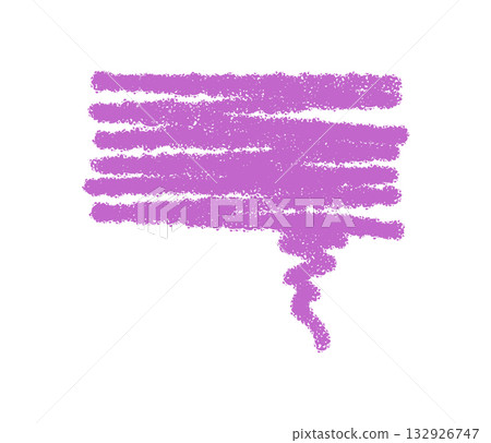 Rough chalk speech balloon with scribble style and comic icon elements. Purple chat balloon as talk message symbol, expressive textbox for dialogue or comment in modern communication visuals. 132926747