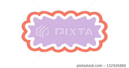 Groovy retro rectangle frame in cartoon graphic style with scallop and wavy bubble border. Abstract y2k background graphic in purple and coral for playful vintage uses. Groovy retro rectangle frame in cartoon graphic style with scallop and wavy bubble border. Abstract y2k background graphic in purple and coral for playful vintage uses. 132926866