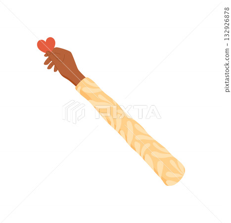 Flat colorful hand holding red heart symbol. Gesture of love and give supports charity and solidarity. Human arm in vibrant tone shows aid hope, perfect for creative concepts. Flat colorful hand holding red heart symbol. Gesture of love and give supports charity and solidarity. Human arm in vibrant tone shows aid hope, perfect for creative concepts. 132926878