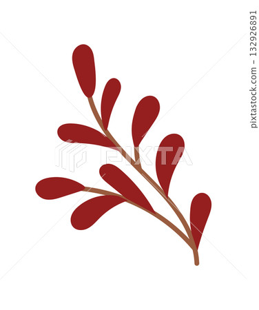 Flat red mistletoe branch decor in kraft style. Holiday winter decoration, perfect for christmas gift or box accent. Versatile graphic element for festive and seasonal backgrounds. Flat red mistletoe branch decor in kraft style. Holiday winter decoration, perfect for christmas gift or box accent. Versatile graphic element for festive and seasonal backgrounds. 132926891