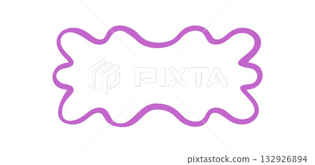 Groovy wavy squiggle outline frame in purple forms a bold retro border. Abstract shape with a playful doodle element, ideal as y2k background or graphic accent for modern creative layouts. 132926894