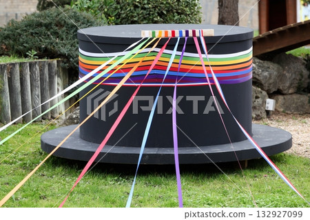 Decoration in homage to conscrits at a roundabout in Jassans 132927099