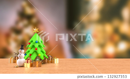 The Snow man and Christmas tree for Holiday or new year concept 3d Rendering. The Snow man and Christmas tree for Holiday or new year concept 3d Rendering. 132927353