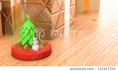 The Snow man and Christmas tree for Holiday or new year concept 3d Rendering. The Snow man and Christmas tree for Holiday or new year concept 3d Rendering. 132927354